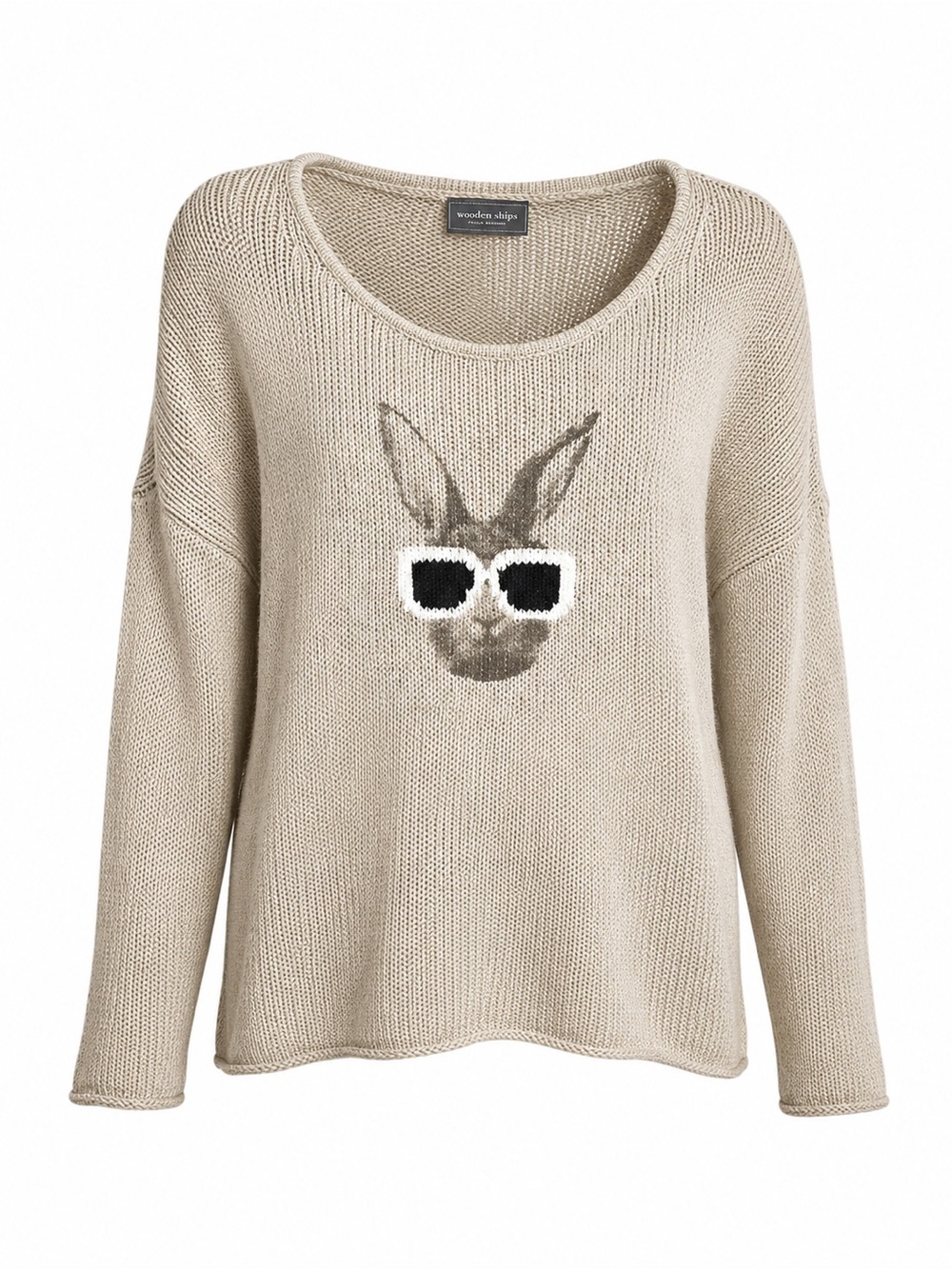Wooden Ships Hip Hare Bunny Cotton Knit Sweater Khaki Beige Sunglasses S/M